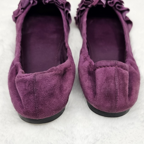 MIU MIU purple leather suede ruffle toe flats 35.5 - Picture 3 of 9